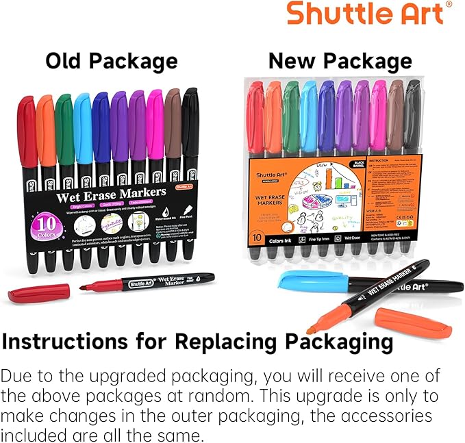 Shuttle Art Wet Erase Markers, 10 Colors 1mm Fine Tip Smudge-Free Markers, Use on Laminated Calendars, Overhead Projectors, Schedules, Whiteboards, Transparencies, Glass, Wipe with Water
