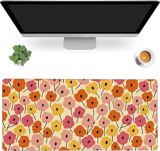 MIOAOSRT Desk Mat,Cool Pink Flower Extended Gaming Mouse Pad,Large Non-Slip Rubber Base Mousepad with Stitched Edges,Waterproof Mouse Mat Desk Pad for Office Game Home 35.4x15.75 in