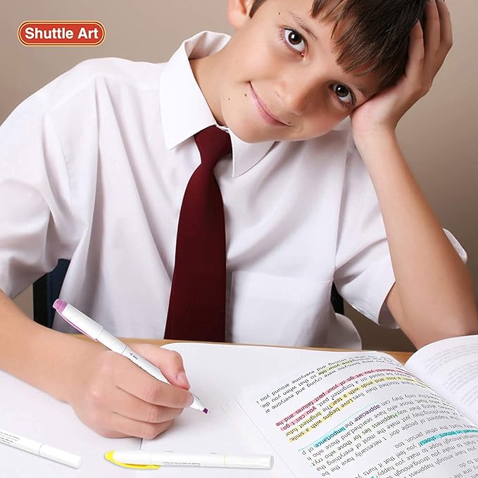 Shuttle Art Pastel Highlighters, 18 Colours Dual Tip Highlighters, Highlighter Markers Assorted Colours, Perfect for Colouring, Underlining, Highlighting, Journaling in School Office Home