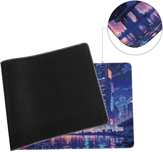 Neon City Large Mouse Pad, Anime Style Gaming Desk Mat, XL Keyboard Desk Pad Mat for Desktop, 31.5"x11.8" Non-Slip Base Big Mousepad with Stitched Edges