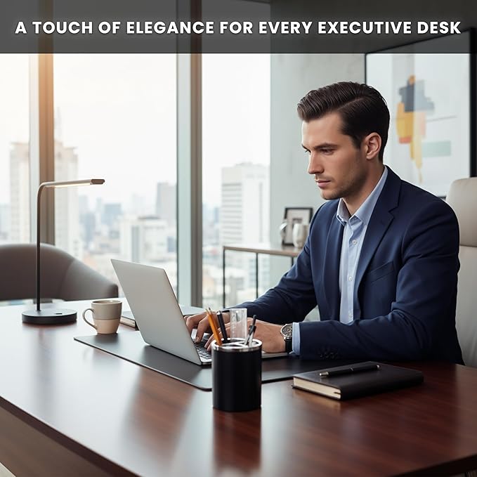 Black Pencil Holder for Desk | 3 Compartments Pencil Cups for Classroom, Home, Office Desks, Meeting Room | Pen Cup Holder for Desks & Decorative Pen Holders for Desk Cute Office Supplies