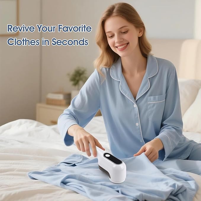 OKAKA Rechargeable Electric Fabric Shaver Lint Remover with LED Display, Sweater Shaver 2- Speed to Remove Fuzz and Pill for Clothes, Furniture, Couch and Blanket(White)