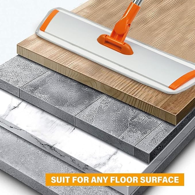 Microfiber Flat Wet-Dry Mop with 51" Adjustable Stainless Steel Handle, 4 Reusable Pads for Wet & Dry Mopping on Hardwood, Tile, Laminate & Vinyl Floors