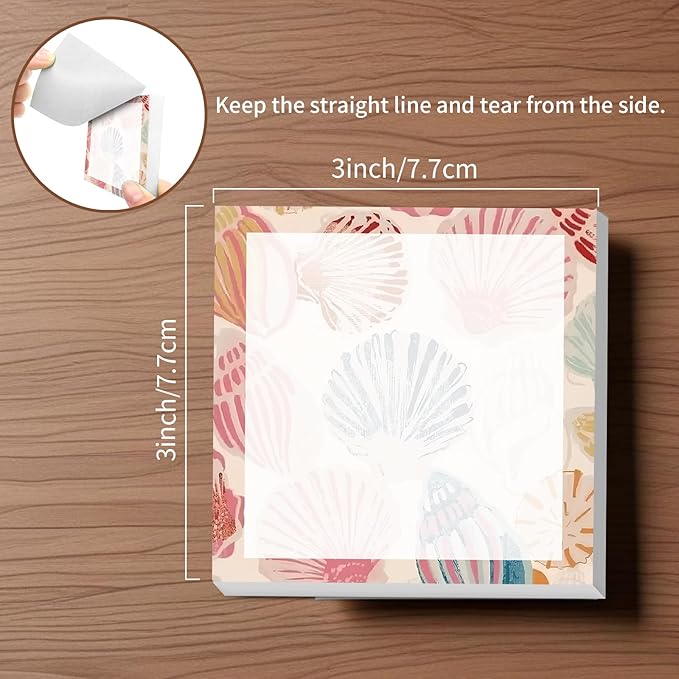 Sticky Notes, 2 Pads, 3x3 inches, Cute Colorful Fun Self-Stick Note Pads, Easy Post, Strong Adhesive Notepad Pink Seashells