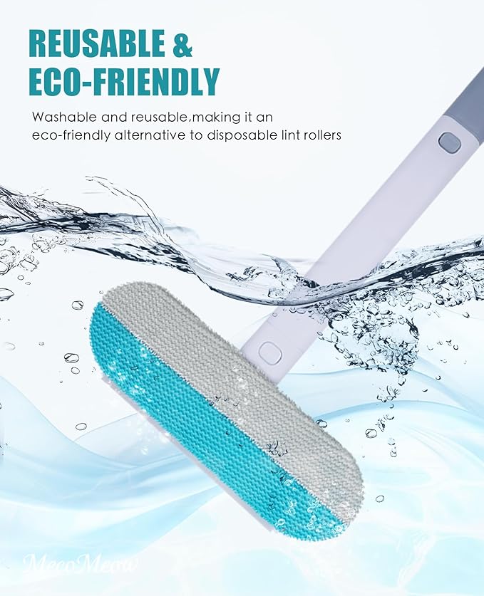 MecoMeow Pet Hair Removal Brush for Couch, Durable, Reusable, Washable Lint Cleaner for Dog and Cat Hair, Gentle on Furniture, Effective on Carpets, Clothing, Bedding-with Bag