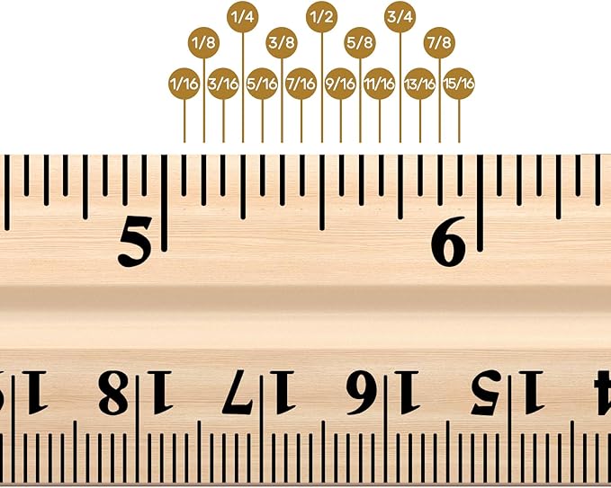 60 Pack Wooden Ruler 12 Inch (30cm) Bulk Wood Measuring Ruler Straight Metal Edge with 4 Holes for School Office Drafting Classroom Supplies, 2 Scale