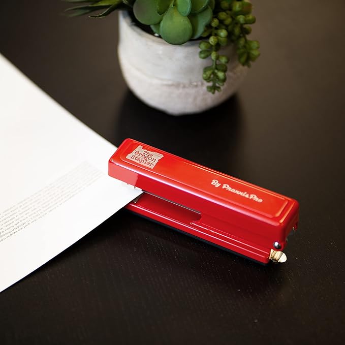 The Oregon Stapler, Built in USA, Built-in Staple Remover, Staples 2 to 25 Sheets, includes Box of 1,250 "Powerhouse" Standard 26/6 Staples, for Home, School or Office, Red