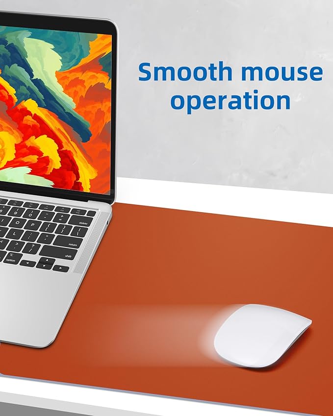 Leather Desk Pad Protector,Mouse Pad,Office Desk Mat, Non-Slip PU Leather Desk Blotter,Large Desk mat,Waterproof Keyboard mat for Office/Home/Decor (Orange,35" x 17")