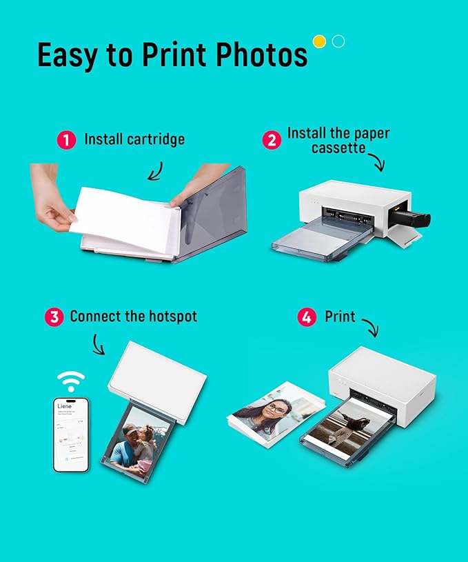 Liene M100 4x6'' Photo Printer, Phone Printer 100 Sheets & 3 Cartridges, Full-Color Photo, Portable Instant Photo Printer for iPhone Android, Thermal Dye Sublimation, Wi-Fi Picture Printer 100 Papers