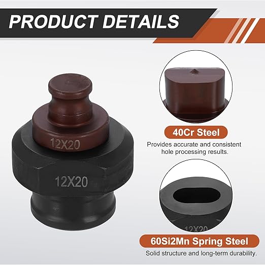 HARFINGTON Hydraulic Hole Punch Die 12x20mm Oval Hole 40Cr Steel Electric Punching Kit for MHP-20 JP-20 Electric Punching Machine, Burgundy & Black