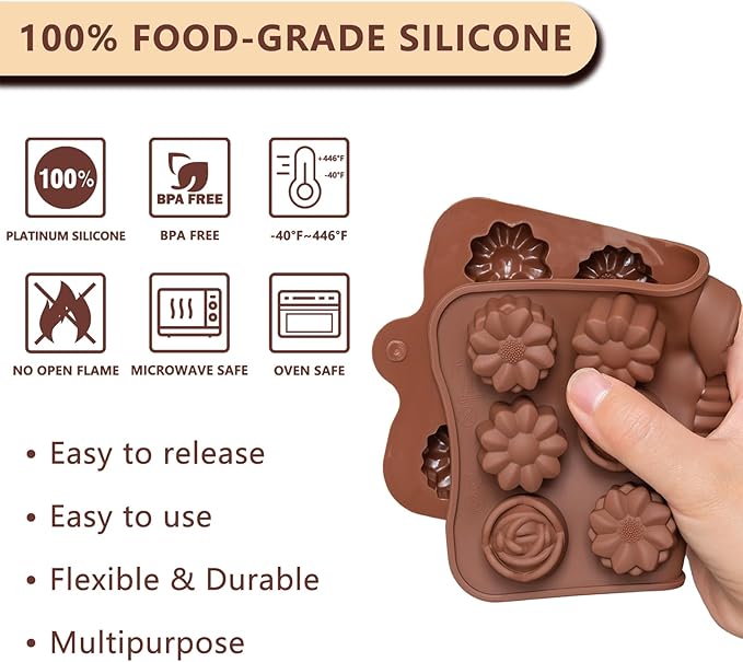 6 Pcs Silicone Chocolate Mold Set - Food-Grade Non-Stick Candy Molds Cookery Moulds for Chocolate, Candy, Jello, Soap & Crayon - Classic Shapes
