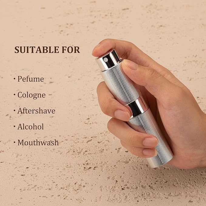 LISAPACK Perfume Travel Refillable Bottle - Atomizer Cologne Spray for Men Portable - Mini Sprayer Empty for Refill - Small Size 8ML Striped (Black, Silver, Pink)