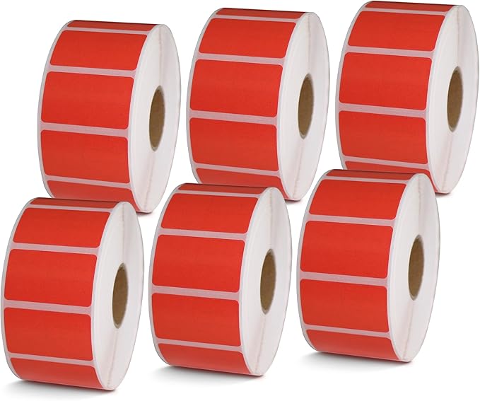 BETCKEY - 1.5" x 0.85" All Purpose Labels Compatible with Zebra & Rollo Label Printer,Premium Adhesive & Perforated[Red, 6 Rolls, 9000 Labels]