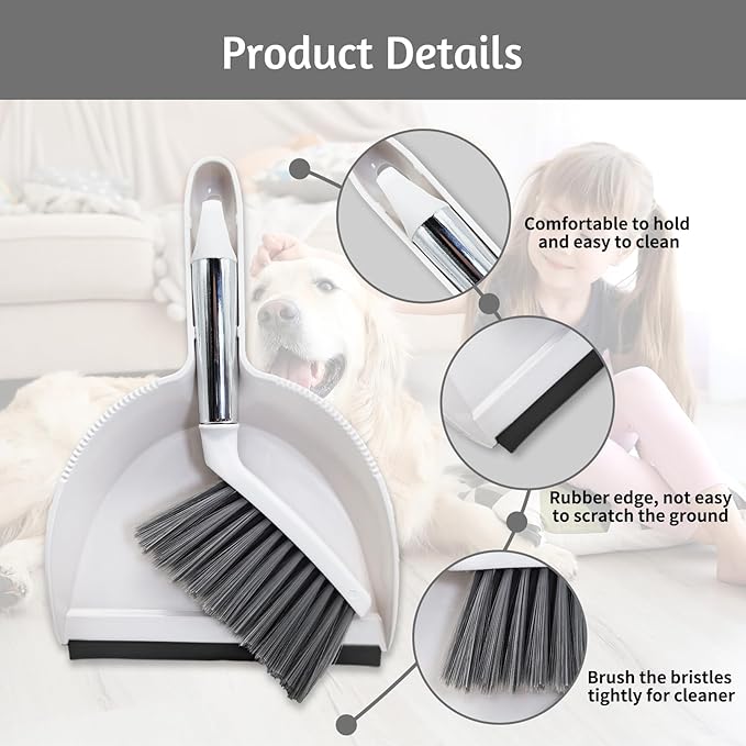 PINVNBY Mini Dustpan and Brush Set, Pet Cage Cleaner for Guinea Pigs Chinchillas Hamster Rabbits Hedgehogs etc, Hand Broom and Dustpan Set with Sand Scooper for Animals Waste (3 Pack White)