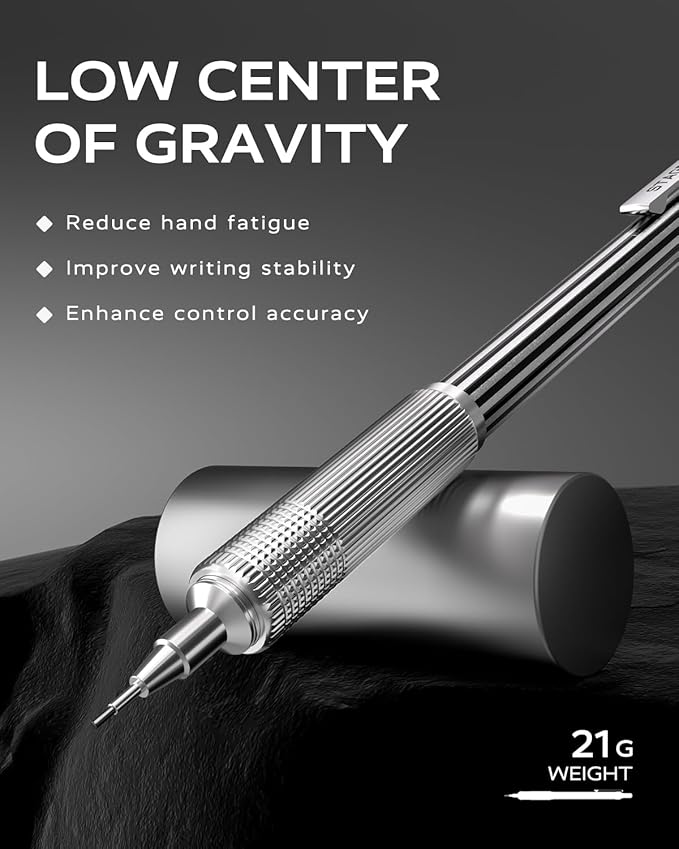 0.5mm Mechanical Pencil with Metal Gift Case, 1PCs Metal Mechanical Pencil with 120PCS HB Lead Refills,4B Erasers and 9PCS Eraser Refills, for Writing Drafting Drawing and Sketching(Silver)