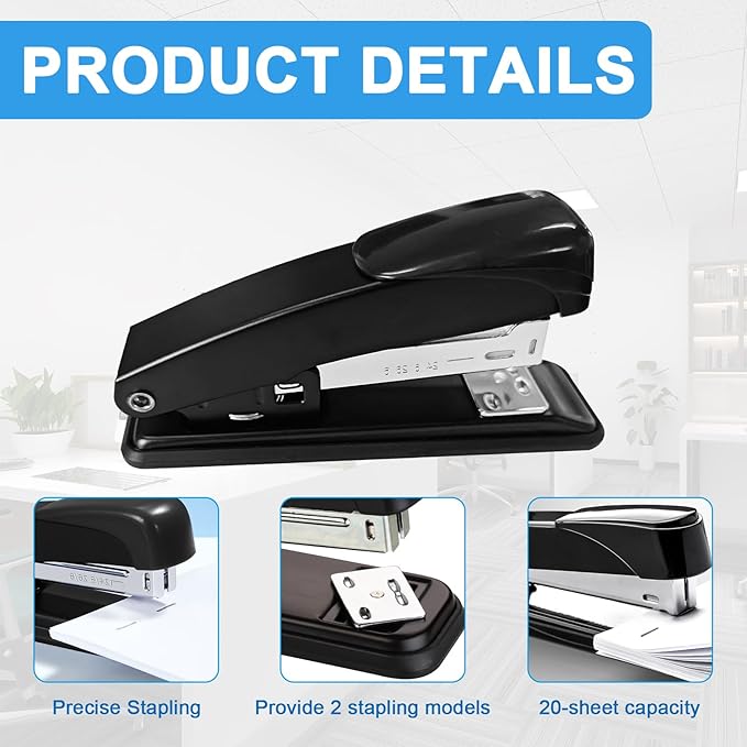 9 Pcs Desktop Stapler Bulk, Metal Desktop Staplers with 6000 Staples, Heavy Duty Office Stapler 25 Sheet Capacity Office Staple for School Office (Black)