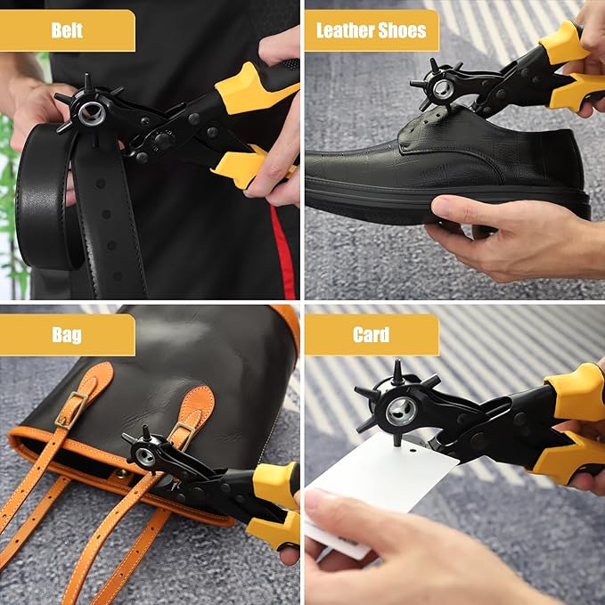 Leather Hole Puncher, Diyife® Full Set Punch Tool Kits for Belt, Watch Band, Shoe, Crafting, Handbag Straps, Fabric, with Extra Punch Plates and Ruler, Multi Hole Sizes Make - Yellow