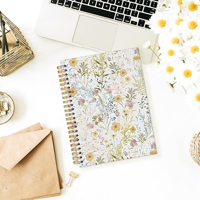 Wheatwin Floral Notebook Journal, Wildflower Cute Hardcover Spiral Notebook for Work Note Taking Women Writing School Teen Girls 5.5x8.3