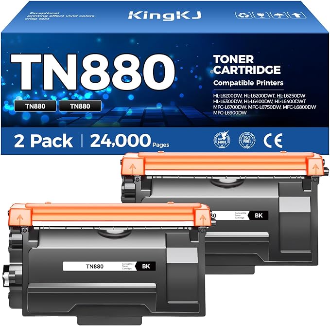 TN880 Black Toner Cartridge 2-Pack High Yield Compatible for Brother TN-880 TN850 880 Toner for HL-L6200DW L6200DWT L5200DW L5100DN L6400DW MFC-L5800DW L5700DW L6700DW L6800DW DCP-L5600DN Printer Ink