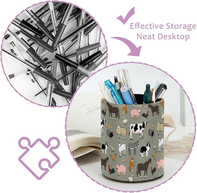 Farm Animals Pig Cow Pen Holder Stand Pencil Cup Pot Desk Organizer Makeup Brush Holder