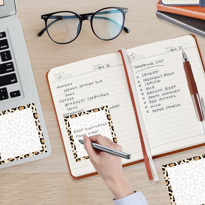 Sticky Notes, 2 Pads, 3x3 inches, Cute Colorful Fun Self-Stick Note Pads, Easy Post, Strong Adhesive Notepad Brown Leopard Print