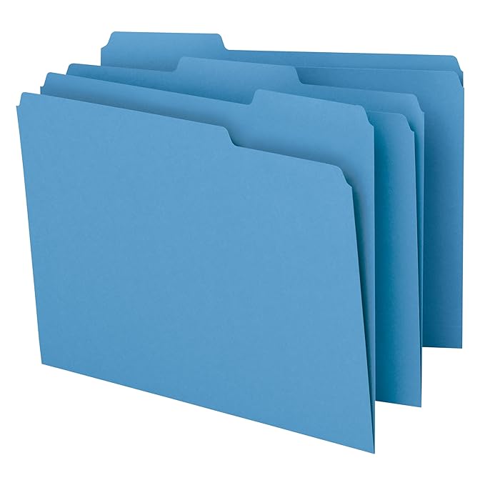 Smead Blue File Folders for Documents, with 1/3-Cut Tabs, Letter Size, Blue, 100 Pack for Easy Organization and Office Use (12043)