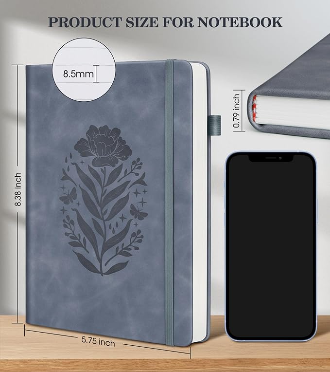 Lined Journal Notebook for Men Women, A5 Leather Journals for Writing, 200 Pages College Ruled Journal Notebook, Travel Daily Journal Notebook for Work School, Note Taking 5.75'' X 8.38'' Grayblue