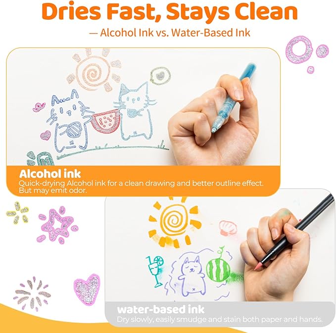 Ohuhu Outline Markers 18 Colors: Shimmer Metallic Double Line Drawing Pens for Adults Beginners Fun Crafts Art Supplies Gift Idea for Birthday Greeting Cards Glass Rock Plastic