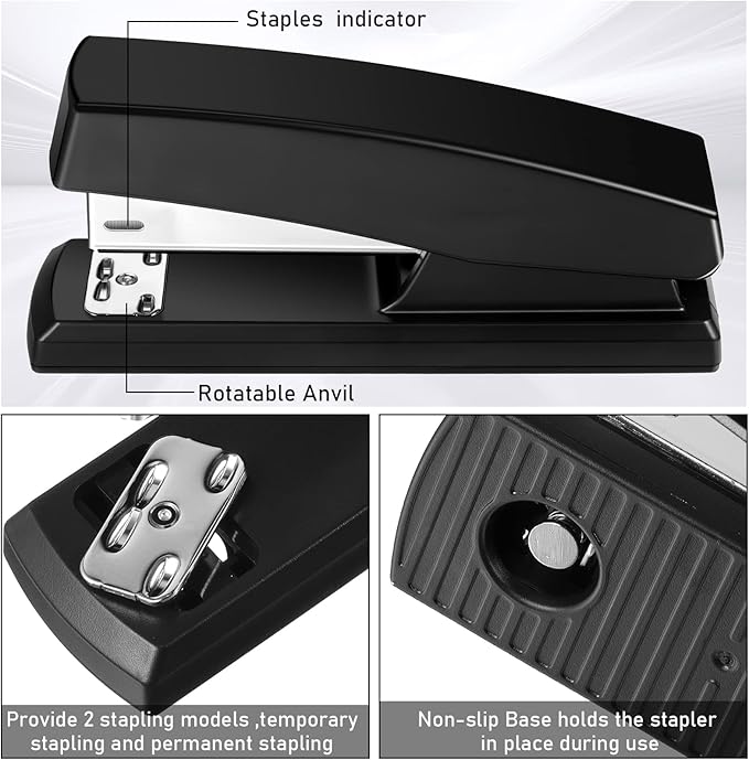 16 Pcs Desk Staplers Tape Dispensers Sets Desktop Office Staplers with Standard Staples Black Dispenser Holder with White Tape for Office School