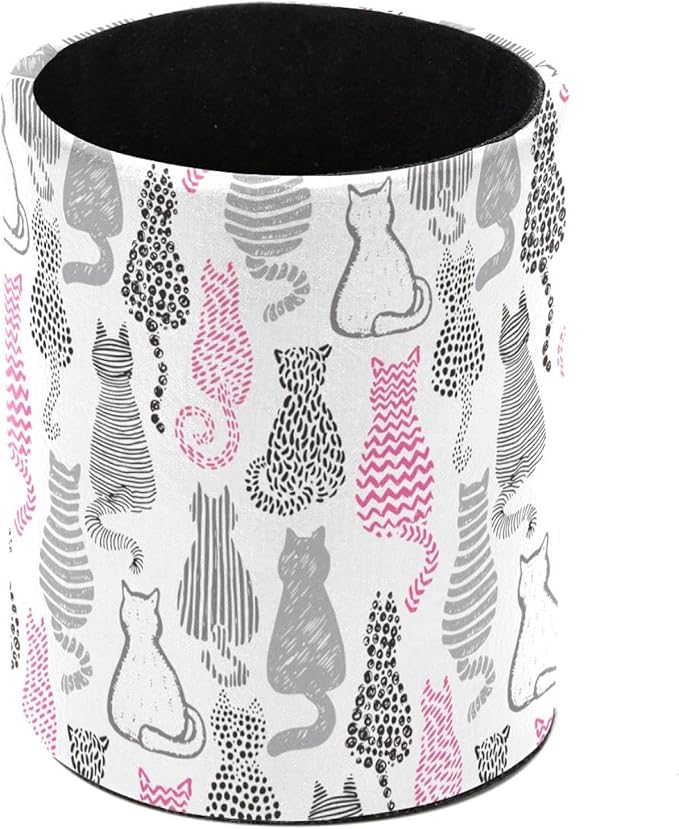 Pen Holder Stand for Desk, Pink Black Grey Cats Collection Desk Organizer Makeup Brush Holder for School, Home, Office
