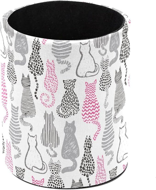 Pen Holder Stand for Desk, Pink Black Grey Cats Collection Desk Organizer Makeup Brush Holder for School, Home, Office