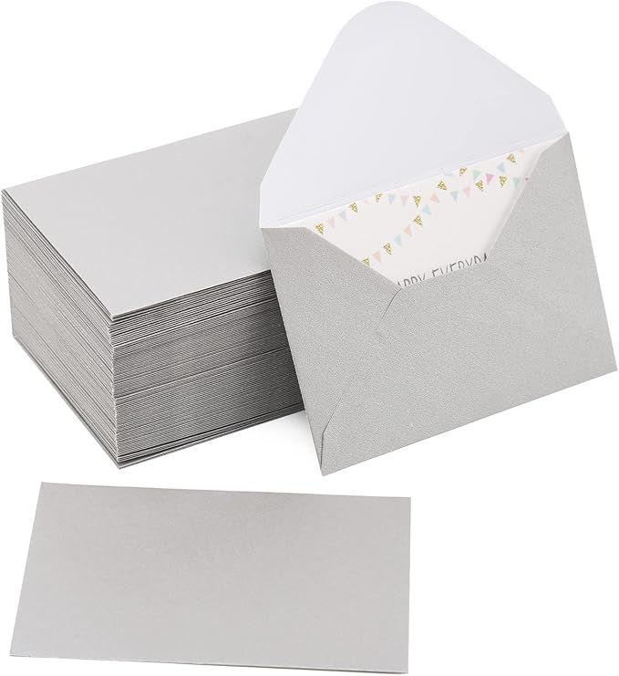 100 Pack 4 x 2.75" Mini Envelopes Metallic Silver 120GSM Gift Card Envelopes Bulk Small Paper Gift Card Sleeves Greeting Card Business Card Tiny Envelope Pockets for Card & Invitation