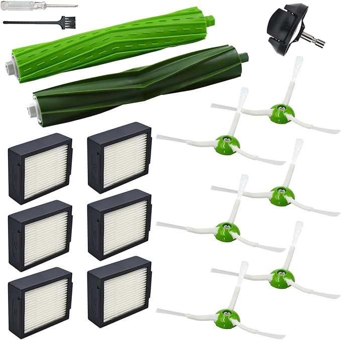 Yojolee Replacement Parts Compatible for iRobot Roomba i7 i7+ i3 i3+ i4 i4+ i5 i5+ i6 i8 i1 i2 e5 e6 e7 J Series Vacuum Cleaners Accessories,Front Caster Wheel,Rubber Brushes,6 Filters,6 Side Brushes