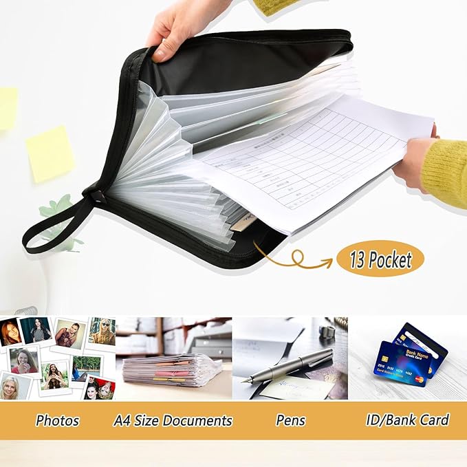 Gredecor 13 Pockets File Folder Organizer A4/Letter Water Resistant Colorful Doodle Paw Document Bag with Zipper Filing Folder Expanding File Pouch Storage for School Office