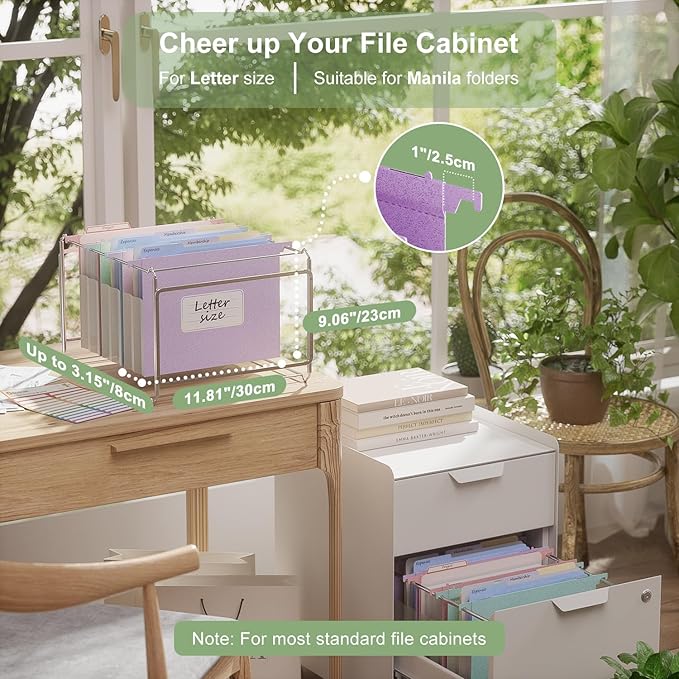 Extra Capacity Hanging File Folders, 3.15" Reinforced Wheat Straw Expanding Hanging Folder Letter Size, Heavy Duty for Filing Cabinets, File Organizer for Office & Home-Lavender Purple-3 Packs