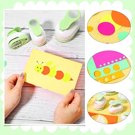 Chengu 6 Pcs Circle Punch Set 3in/2in/1.5in/1in/0.6in/0.3in Scrapbook Hole Punchers Crafting with 10 Sticker Paper Round Cutter Scrapbook for Office Supplies DIY Albums Photos