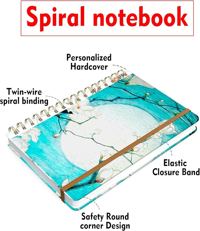 Spiral Journal Notebook for Women, Hardcover A5 College Ruled Notebook, 120 Pages, Thick Paper, Cute Lined Journal for School, Office & Work, 6 x 8.4 in(Cherry Blossom)