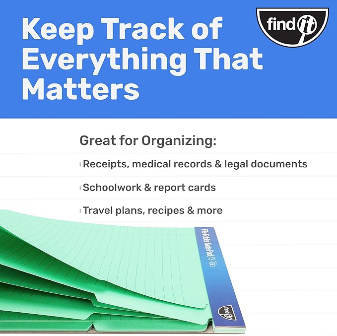 Find It File Folder Notepad - Pack of 36-9.5 x 12.5 Inch Notebook Organizer Folders for Filing, Document, and Clipboard Organization - Green