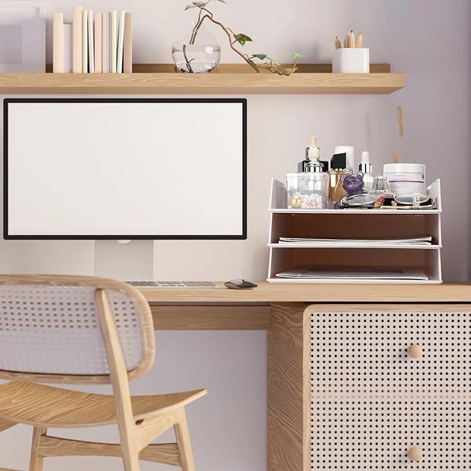 4 Pcs Stackable Desk Organizer Trays Rectangular Plastic Desk Holder Desktop Letter Tray File Organizer Paper, File, Magazine, Office Organization for Desktop