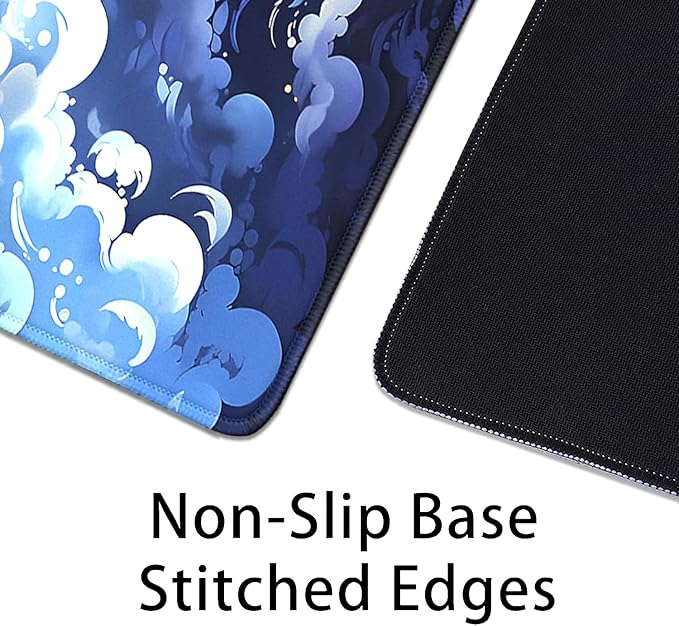 Blue Clouds Mouse Pad,Extended Stars Sky Dark Blue Clouds Mousepad Desk Pad with Stitched Edges,Non-Slip Waterproof Rubber Base Mouse Mat for Office Computer Keyboard Laptop Home(27.5x11.8 in)