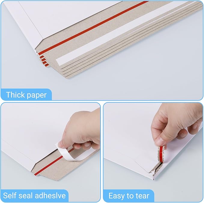 50 Pack 11x14 inch White Rigid Mailer, Self Seal Photo Document Mailers, Stay Flat White Cardboard Envelopes Photography Mailers for Papers,Photos, Document