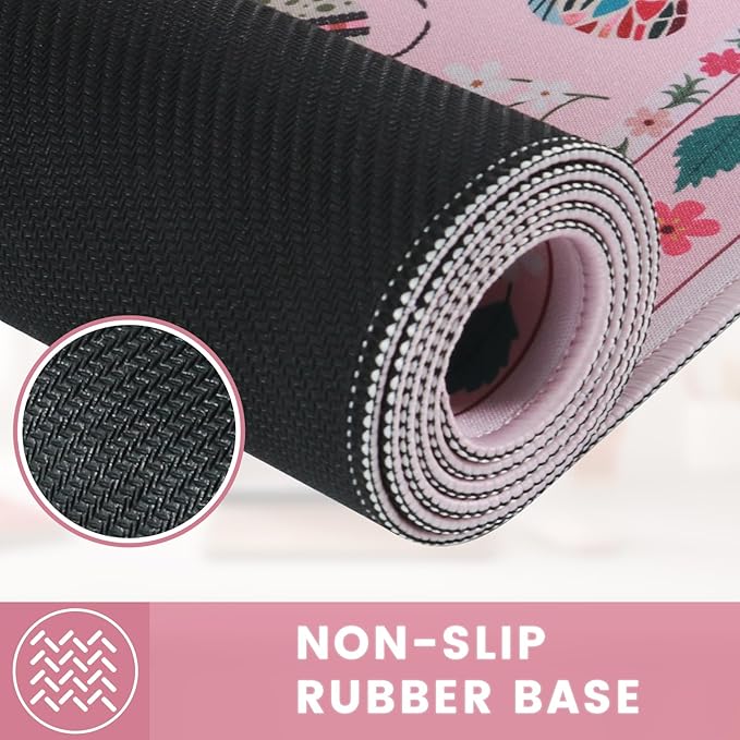 HAOCOO Pink Desk Pad Mat, Cute Keyboard Mat, Large Mouse Pad for Desk, Cute Desk Mat with Edge Stitched, Non-Slip Desk Pad for Keyboard and Mouse, Gaming, Office