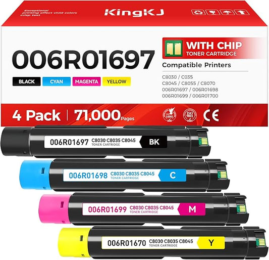 AltaLink C8030 C8035 C8045 Toner Cartridge Set 4-Pack Replacement for Xerox 006R01697 006R01698 006R01699 006R01700 Compatible for Xerox C8030 C8035 C8045 C8055 C8070 Printer Black Cyan Magenta Yellow