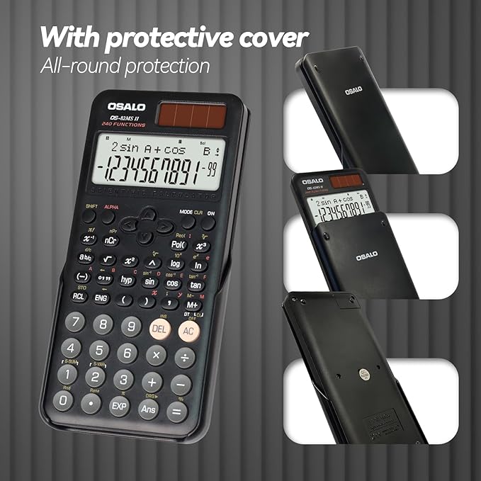 OSALO Scientific Calculator 240 Function 2 Line 10+2 Digits Written Display Solar and Battery Calculators for Middle School College Students (OS 82MS 2nd Edition)
