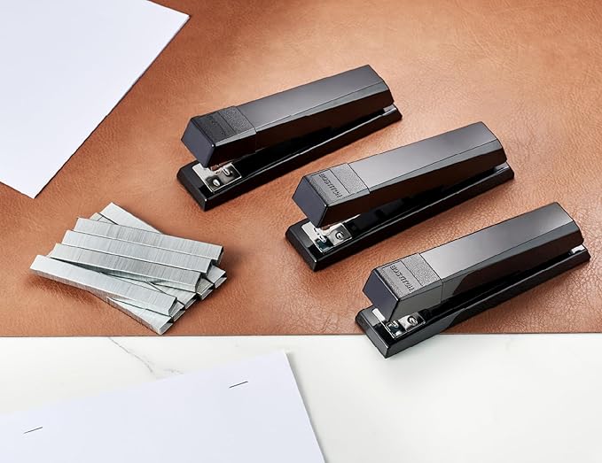 Bostitch Office Stapler, No-Jam Premium for Desktop, Includes 1,250 Staples, Full-Strip, 25 Sheet Capacity, Black, 3 Pack