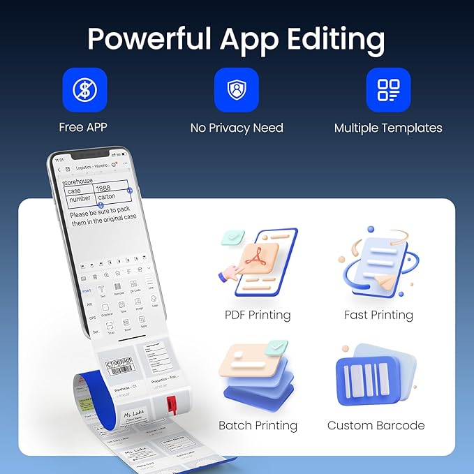 CLABEL Label Maker Machine with Tape: 221B Inkless Label Printer 2 Inch Portable Bluetooth Handheld Sticker Barcode Thermal Printer Compatible with Phone & PC for Small Business Retail School Office