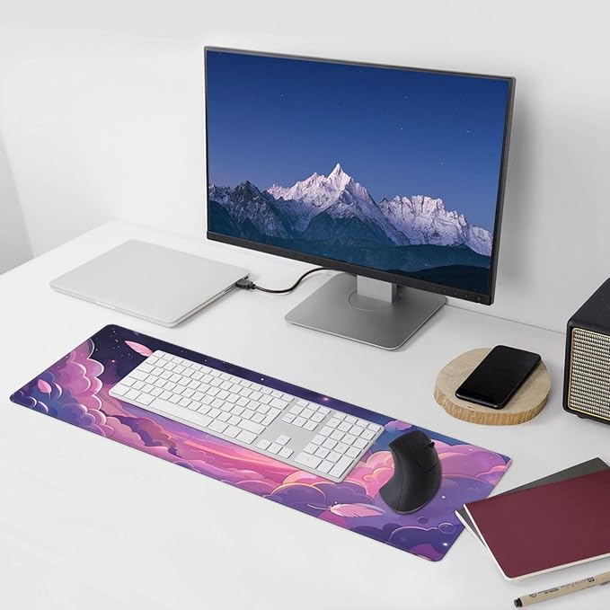 Pastel Pink Space Gaming Mouse Mat Extended Large XL Mouse Pad Desk Mat Non-Slip Rubber Mice Pads Stitched Edges for Office and Home,31.5 X 11.8 X 0.12 Inches