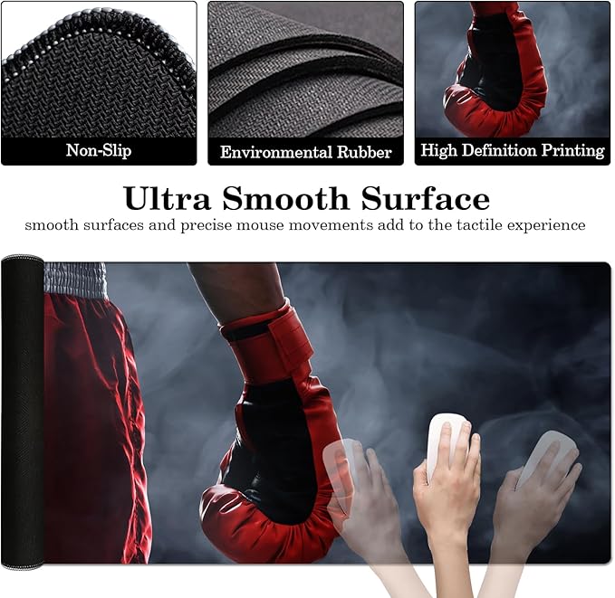 Boxing Gloves Desk Pad, Stitched Edges Mouse Pad, Large Office Desk Mat, Non-Slip Gaming Mouse Mat, Smooth Laptop Desk Pad, Desk Writing Pad for Office and Home (31.5" x 15.7 ")