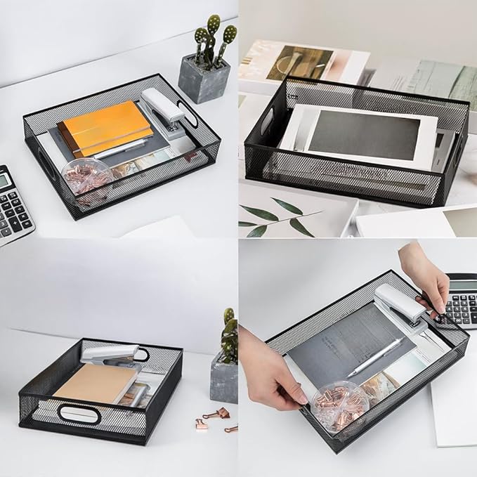 Metal Mesh Desk Organizer Tray, A4 Large Office Storage Box Set, 12.6X 9.1 x 2.8Inches