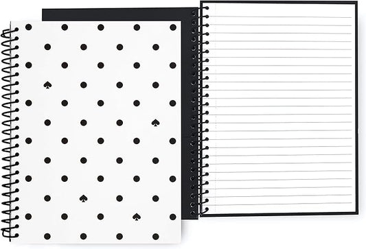 Kate Spade New York Black/White Mini Spiral Notebook, 8.25" x 6.75" Journal Notebook with 112 Lined Pages, Black Spade Dot
